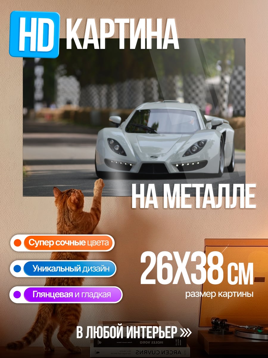 Картина на металле Белый спорткар на трассе