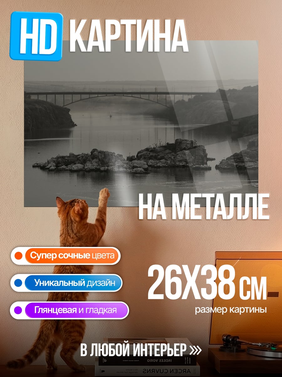 Картина на металле мост над рекой