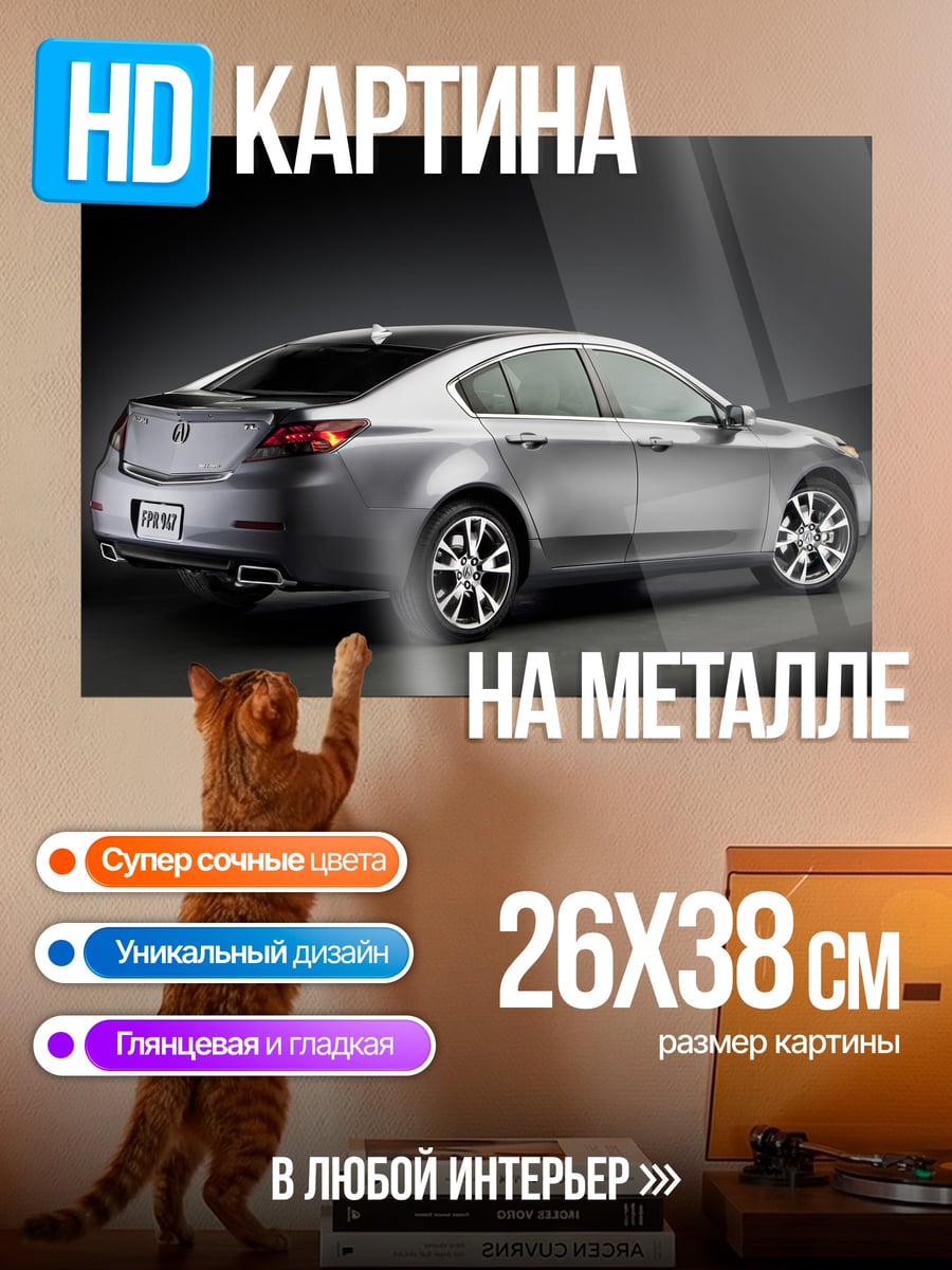Картина на металле серый седан сзади