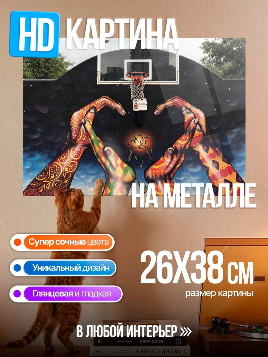 Картина на металле Баскетбольная площадка с граффити