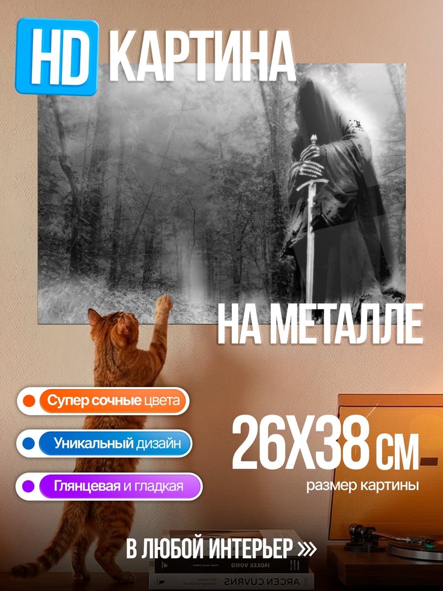 Картина на металле темный рыцарь лес