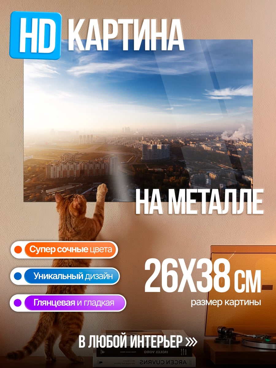 Картина на металле Городской пейзаж на закате