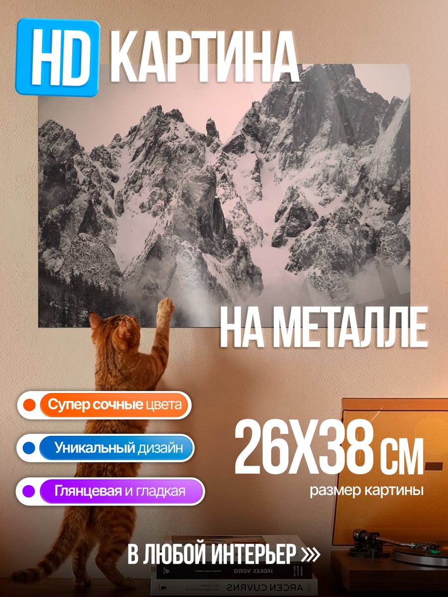 Картина на металле Туманные горы зимой
