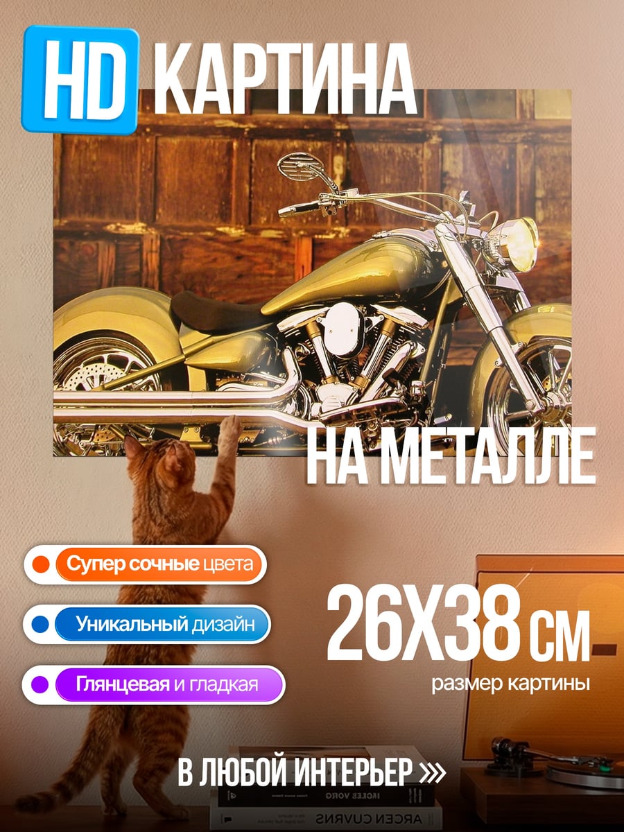 Картина на металле Золотой чоппер