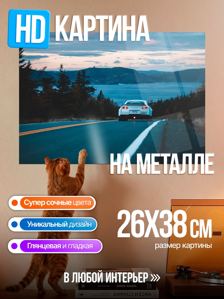 Картина на металле Автомобиль на дороге
