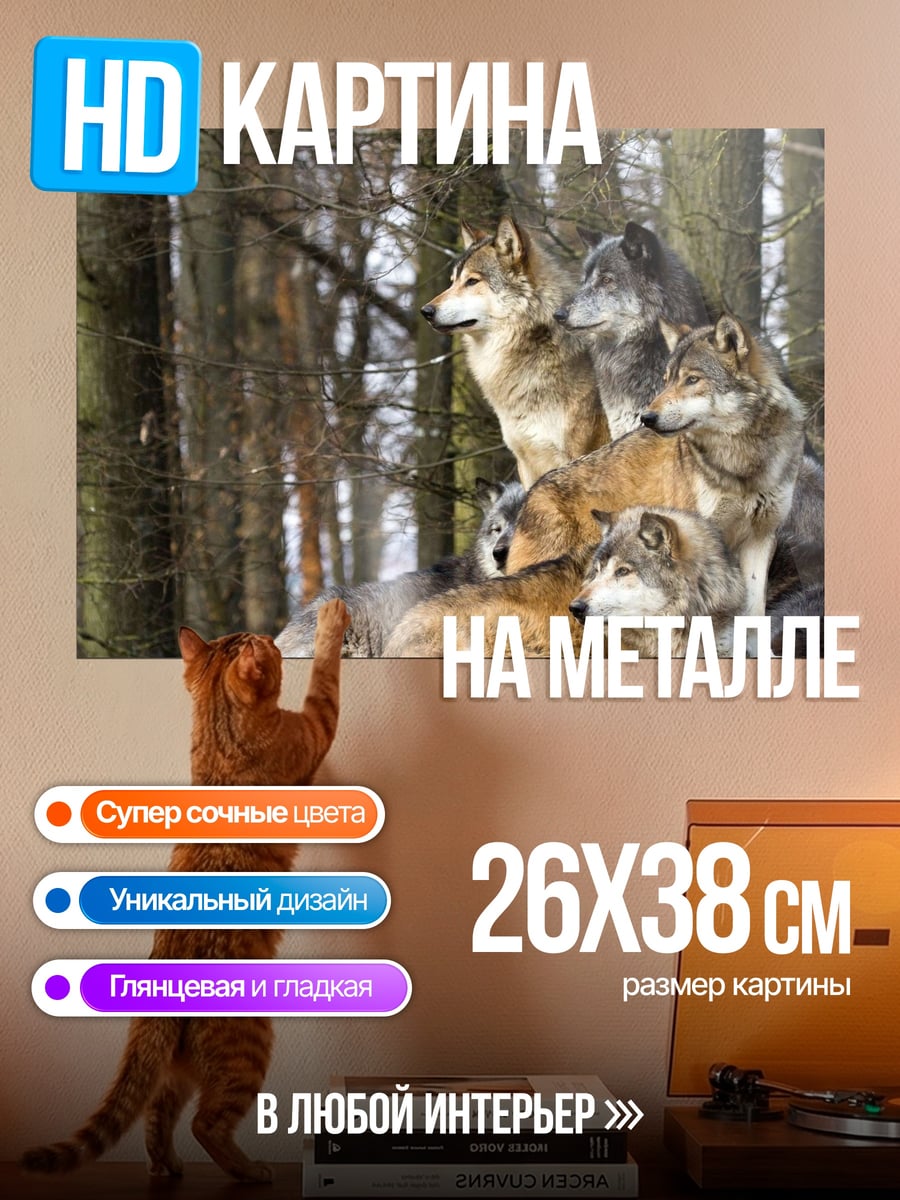 Картина на металле Стая волков в лесу