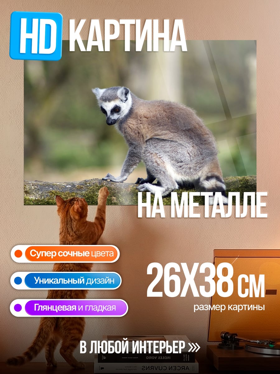 Картина на металле Лемур на ветке