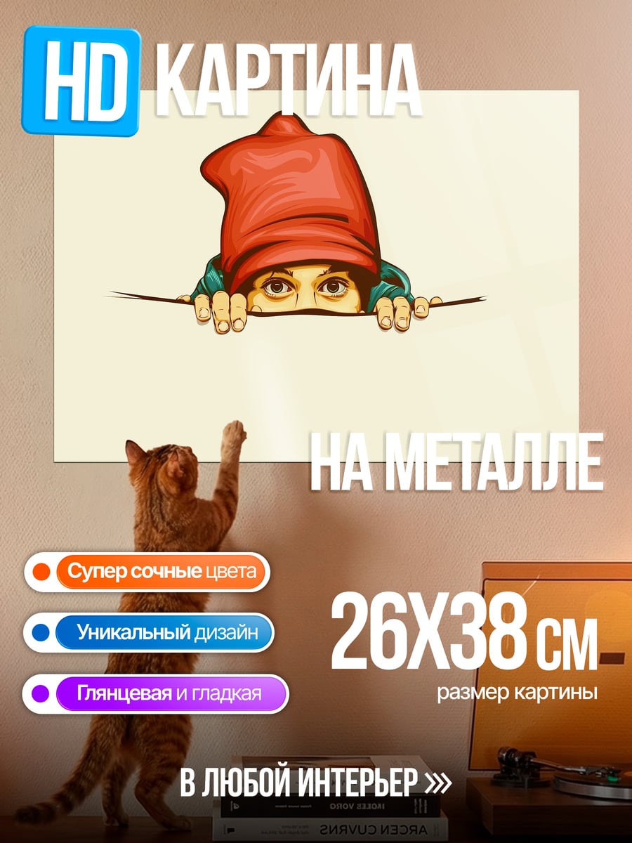 Картина на металле Гном в красной шапке
