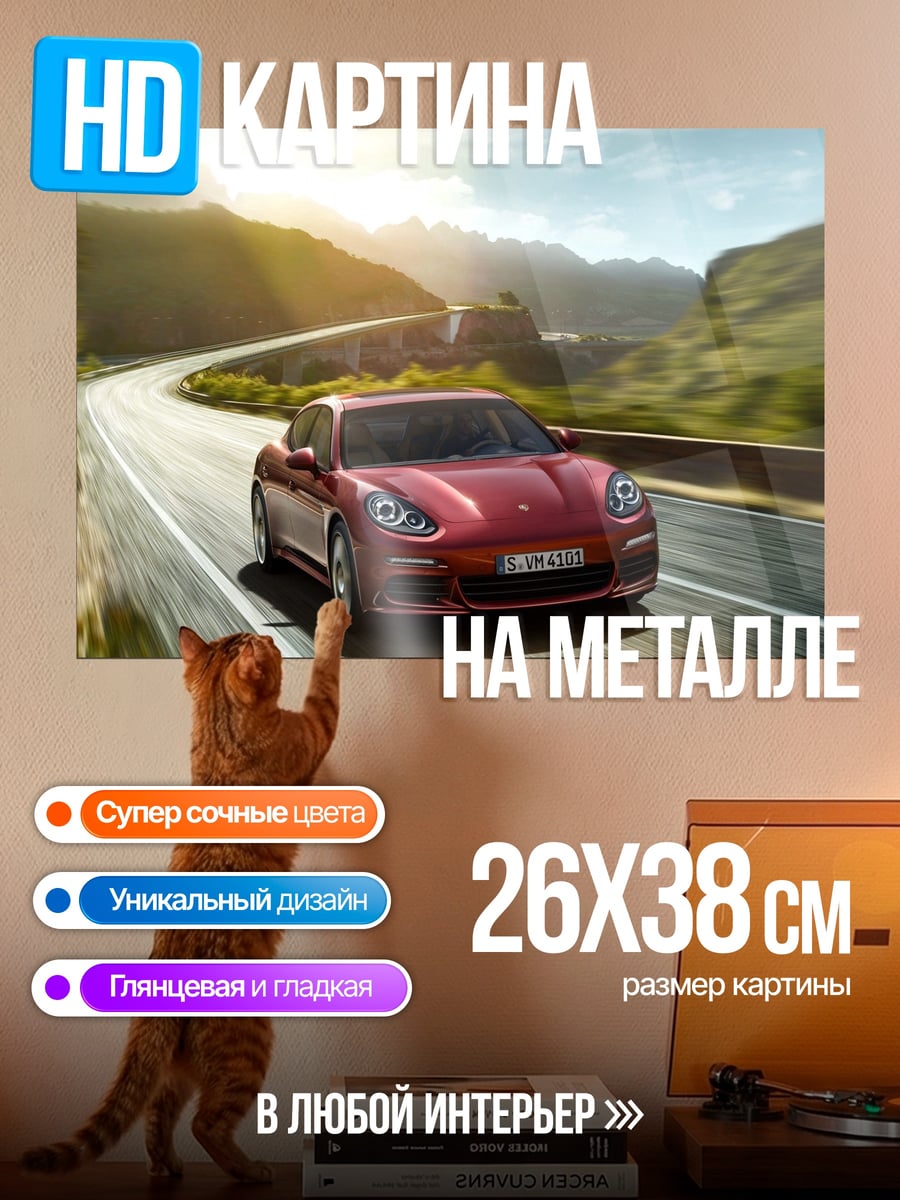 Картина на металле Порше на дороге
