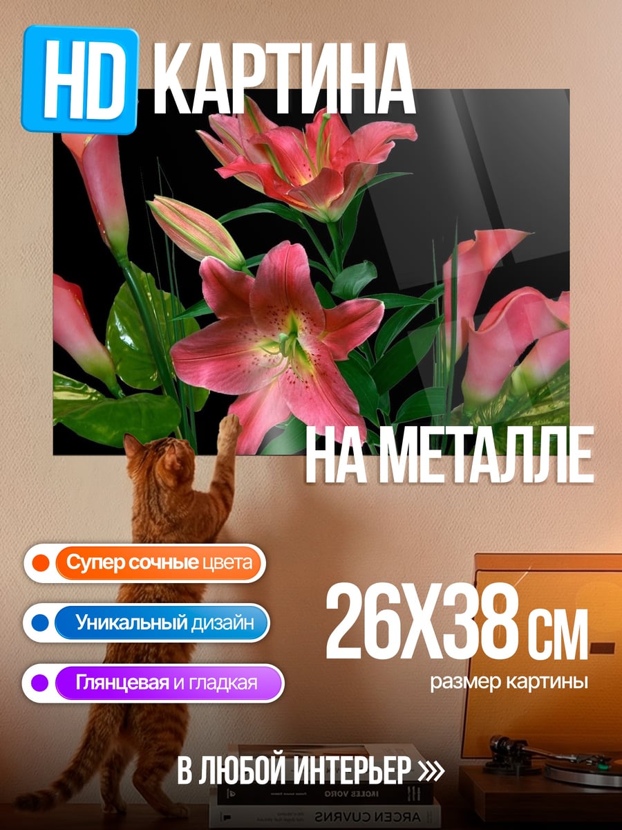 Картина на металле Розовые лилии и каллы