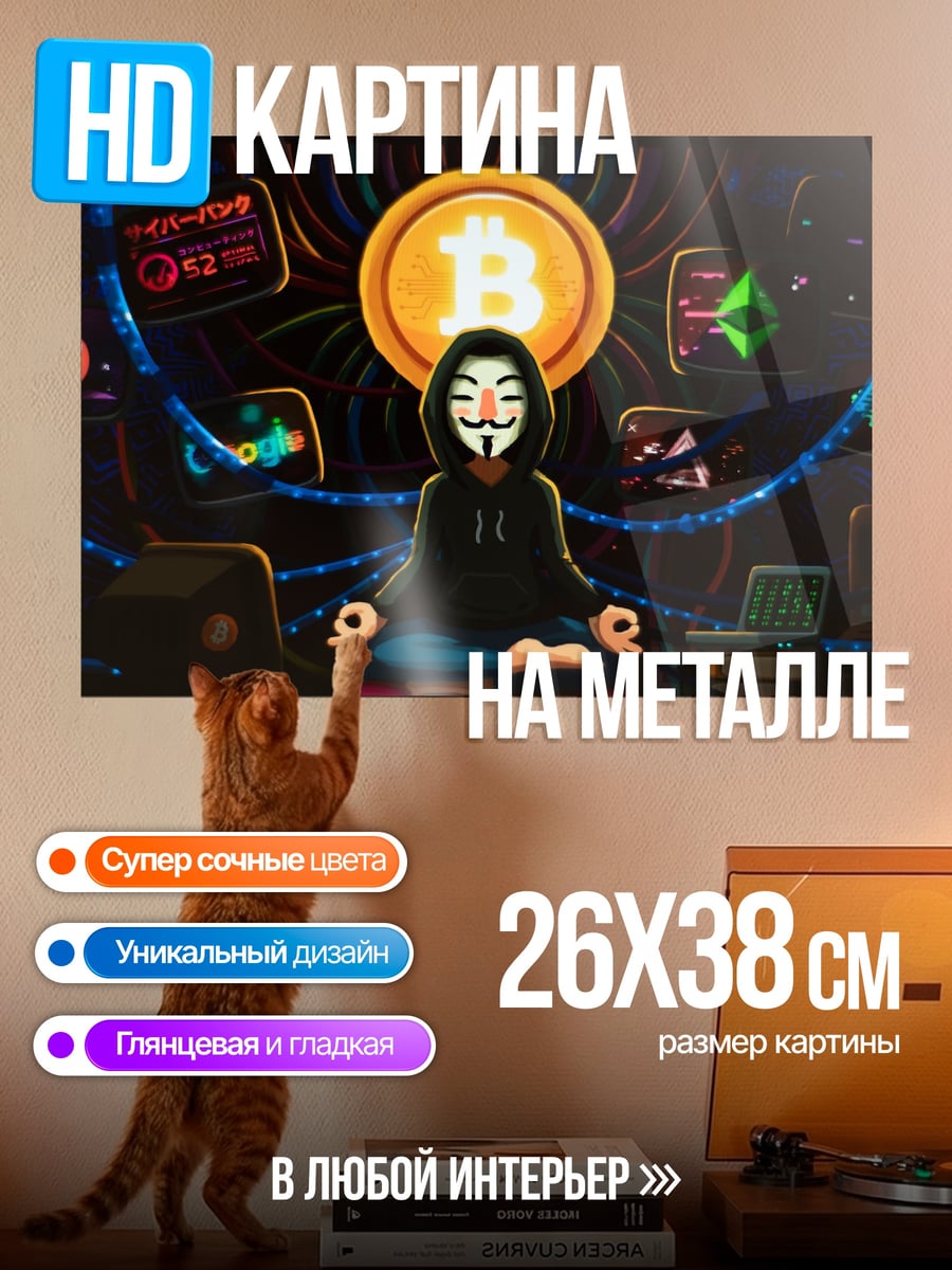 Картина на металле Анонимус крипто
