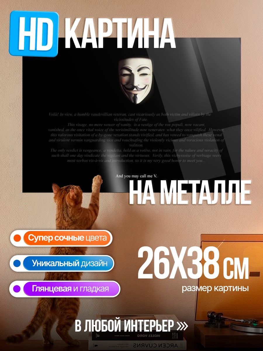 Картина на металле Маска Гая Фокса