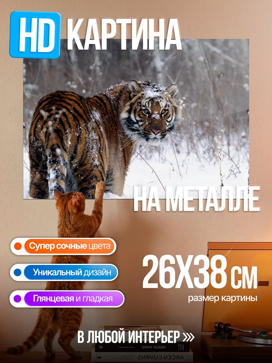 Картина на металле тигр в снегу