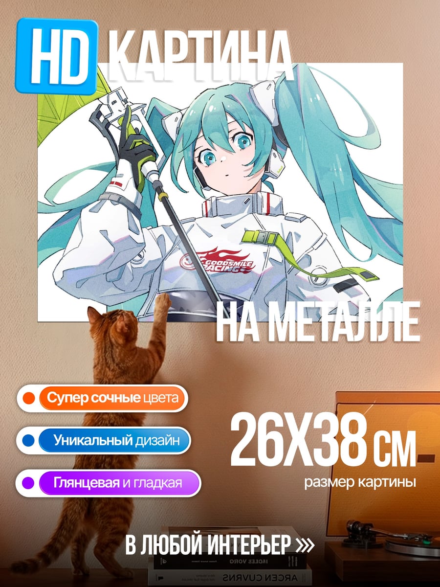 Картина на металле Мику гонщица