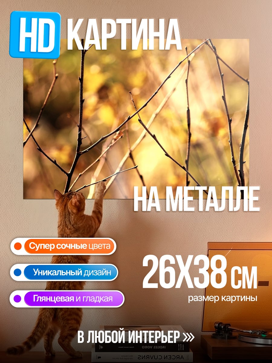 Картина на металле Осенние ветки крупным планом