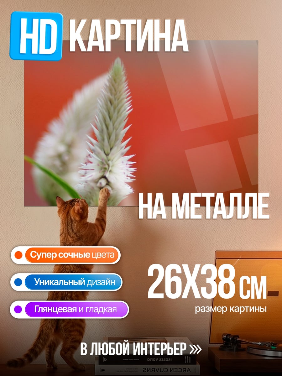 Картина на металле Цветок на красном фоне