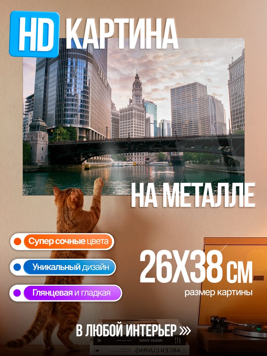 Картина на металле Чикаго мост река