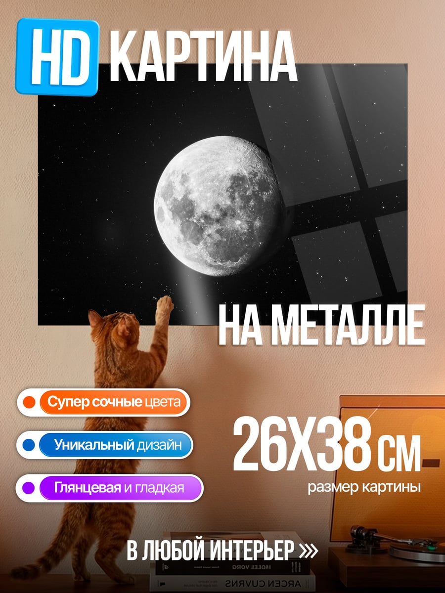 Картина на металле луна в ночи