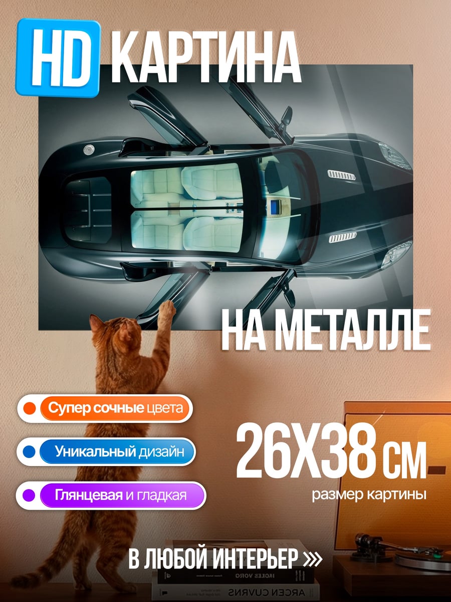 Картина на металле Черный спорткар