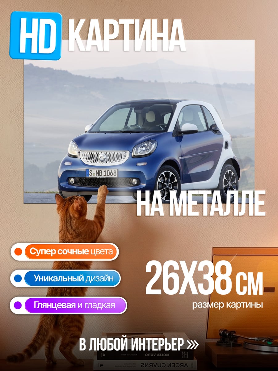 Картина на металле синий смарт кар