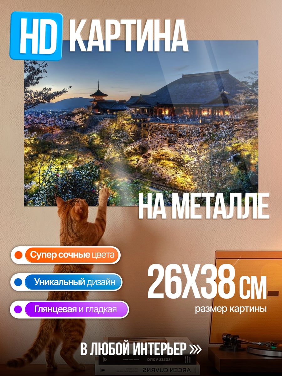 Картина на металле Японский сад ночью