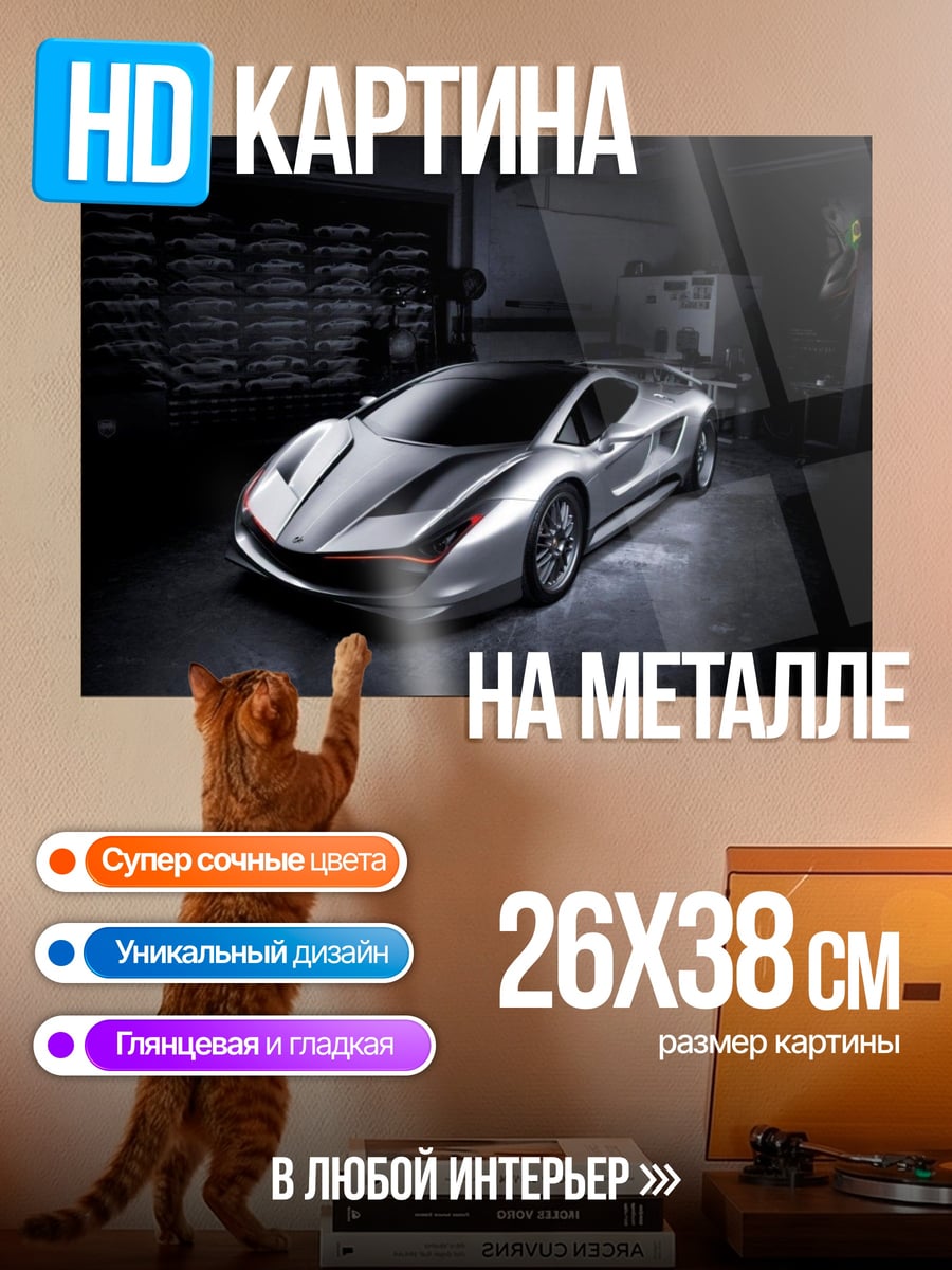 Картина на металле Серебристый спорткар
