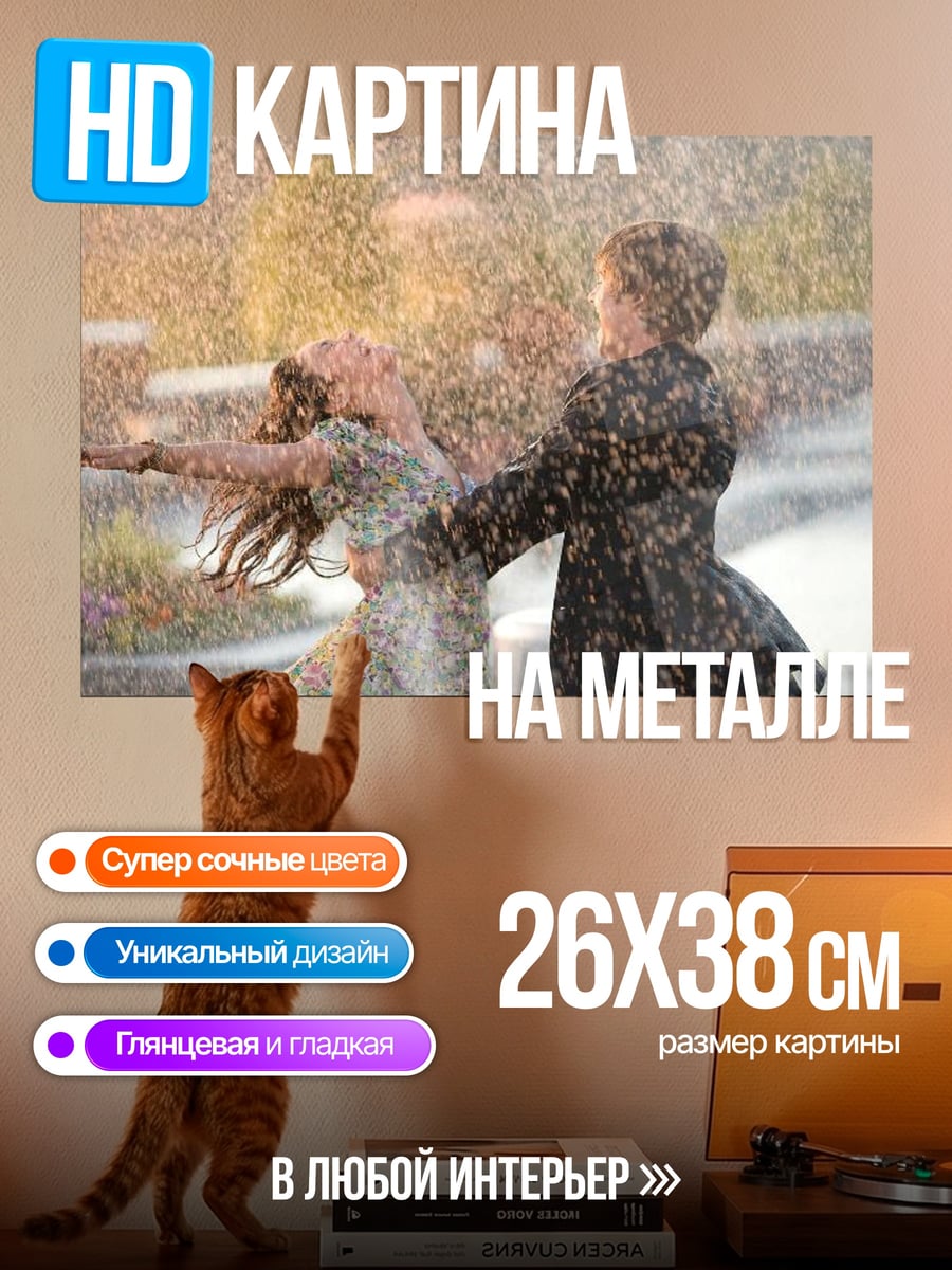 Картина на металле Танцующая пара под дождем