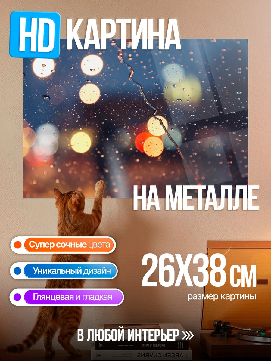 Картина на металле Огни дождя