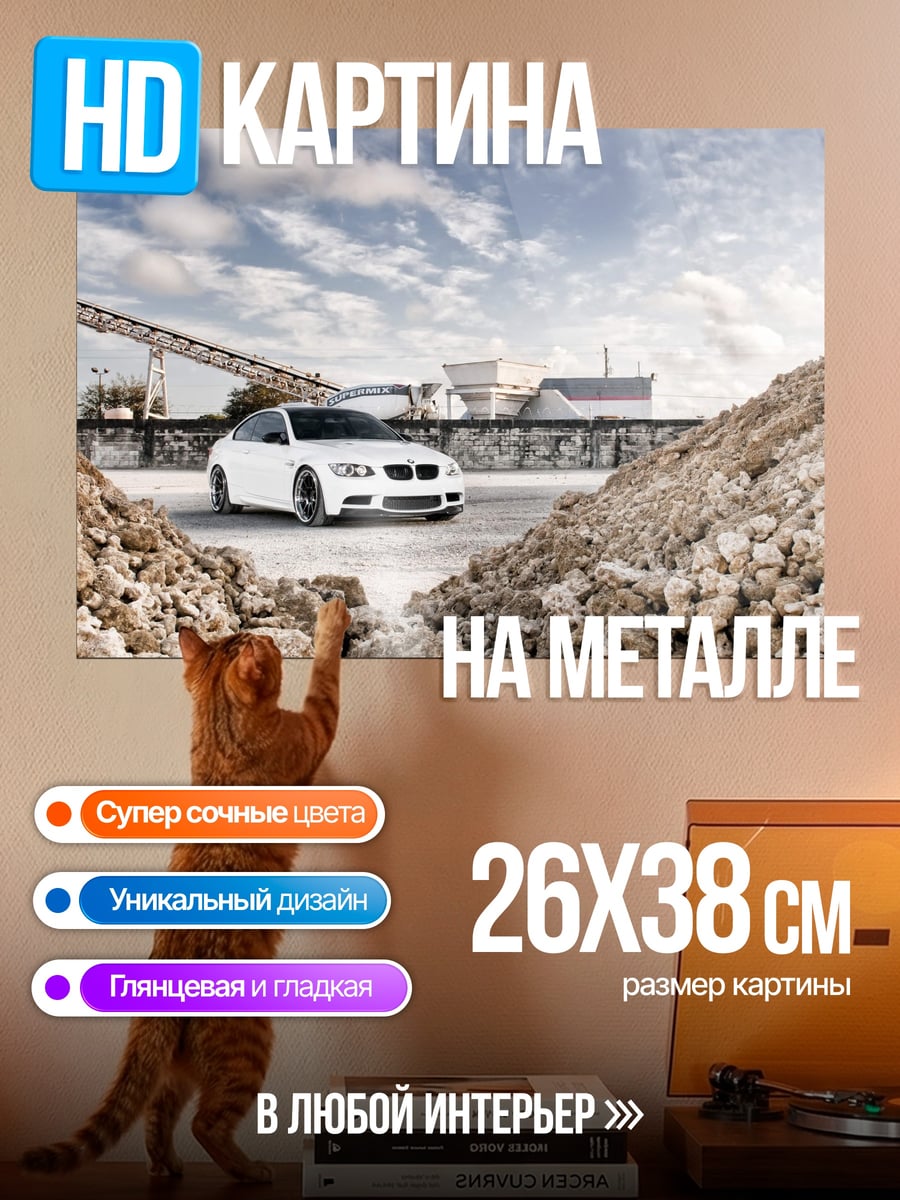 Картина на металле Белая машина