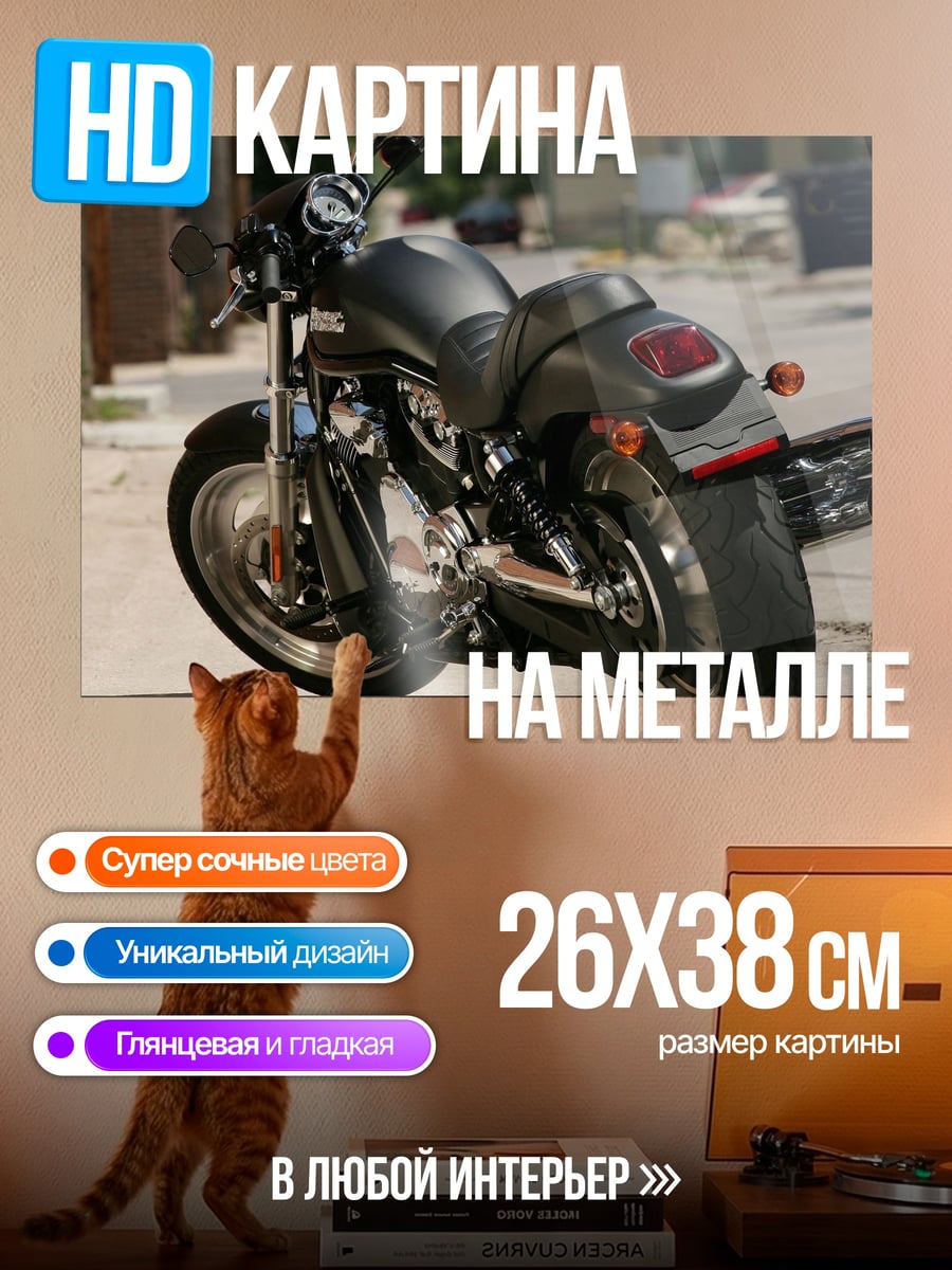 Картина на металле Черный мотоцикл