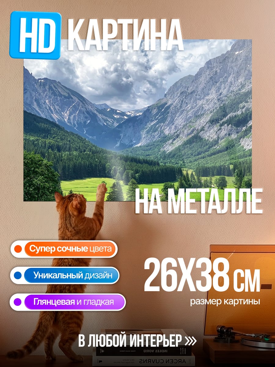 Картина на металле Альпийская долина