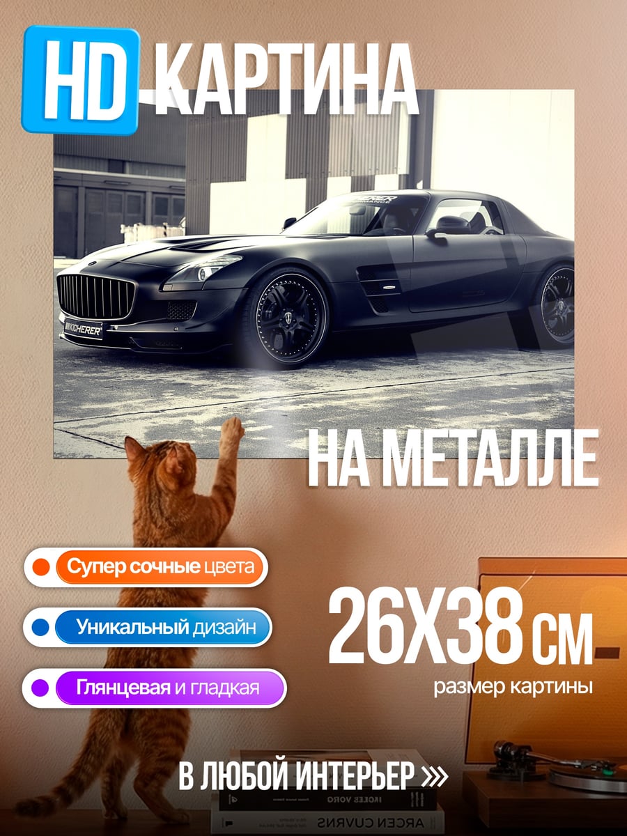 Картина на металле Черный спорткар