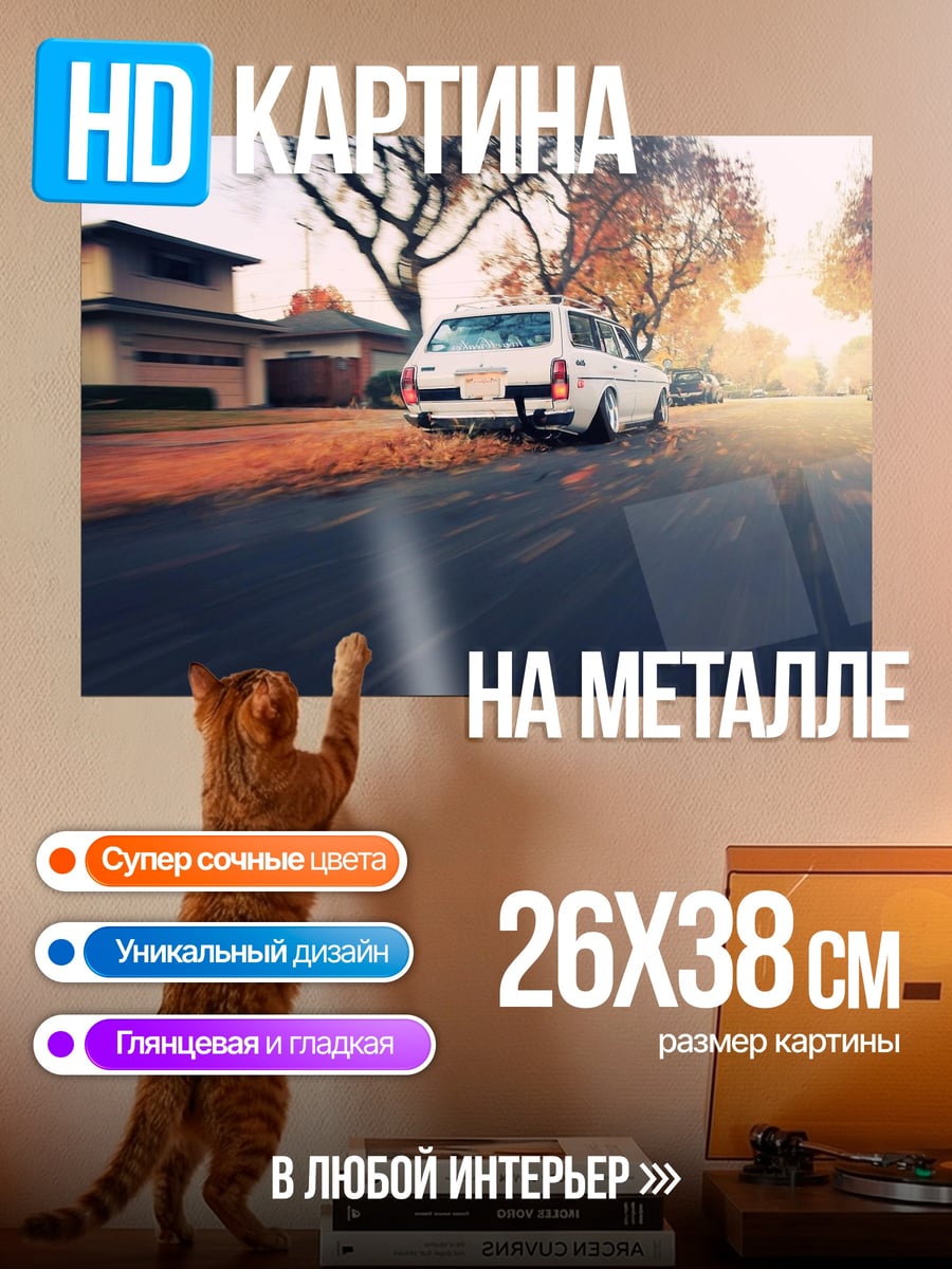 Картина на металле Белая машина