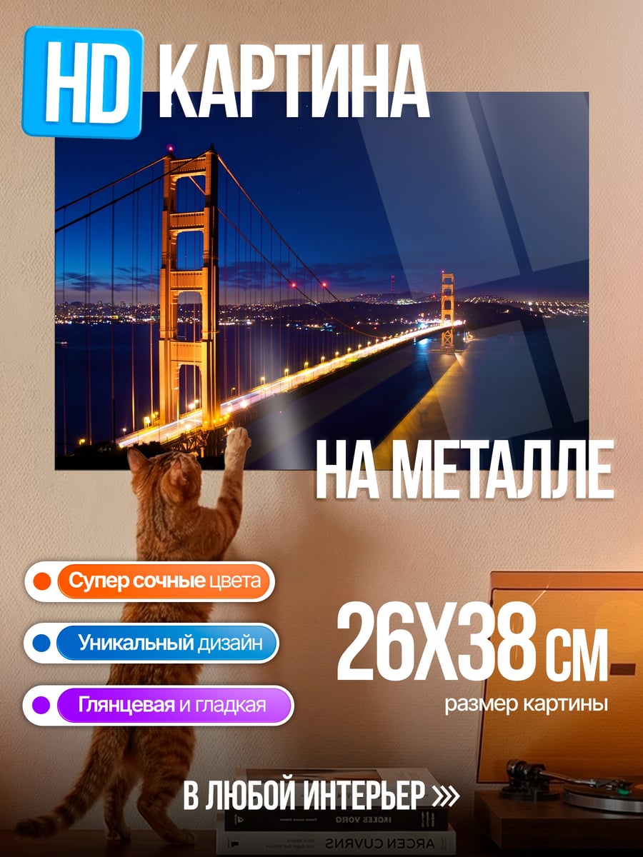 Картина на металле Мост в ночи