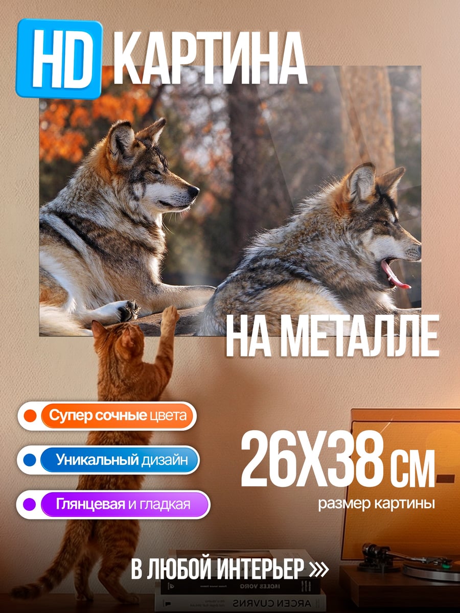 Картина на металле Два волка
