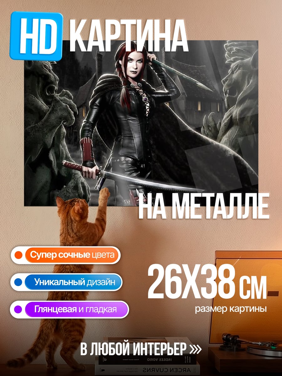 Картина на металле Воительница с мечами