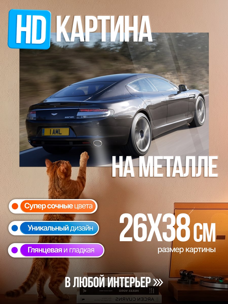 Картина на металле Темный седан на дороге