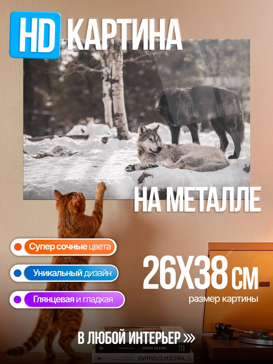 Картина на металле Волки в снегу