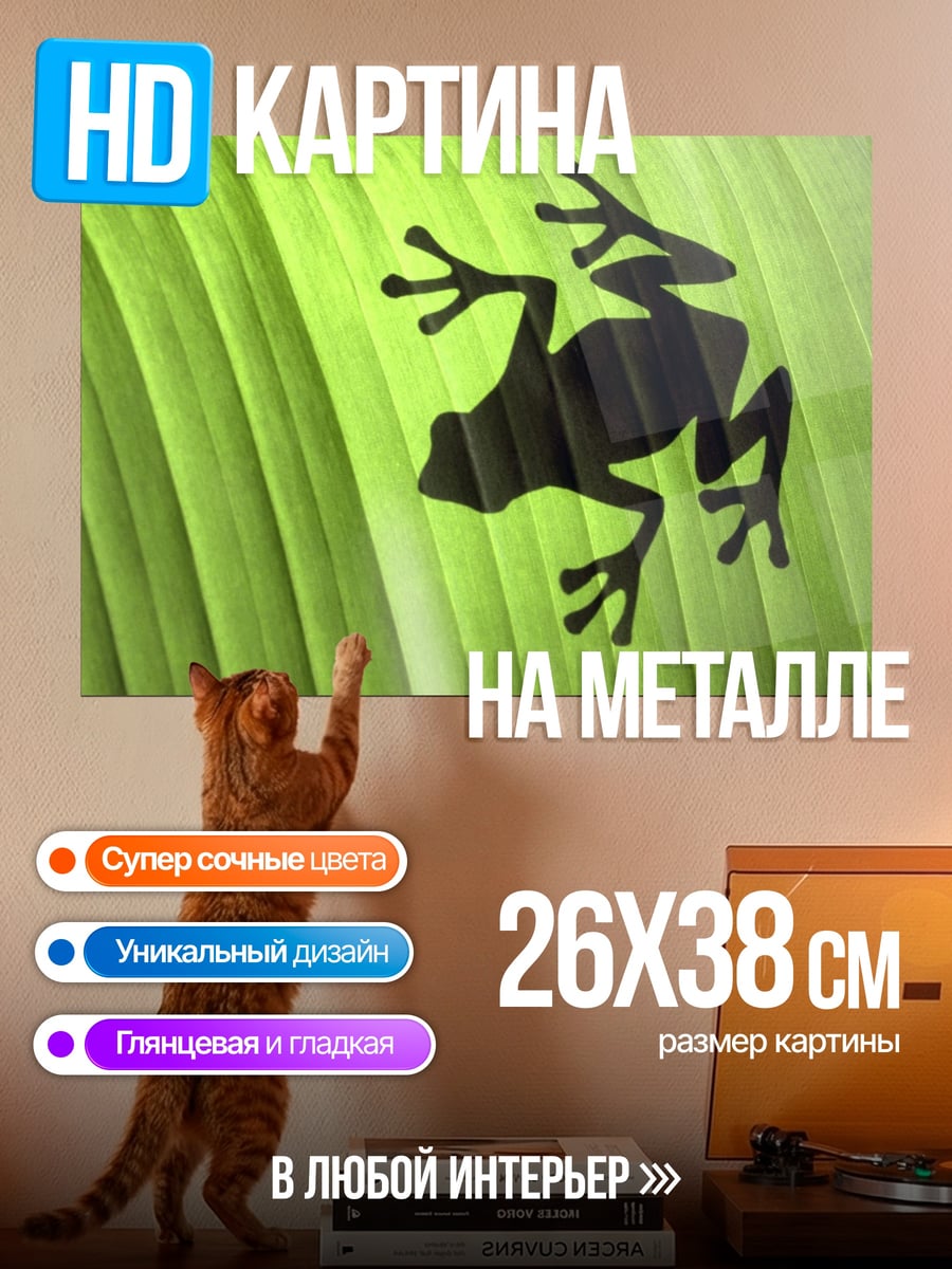 Картина на металле Лягушка на листе