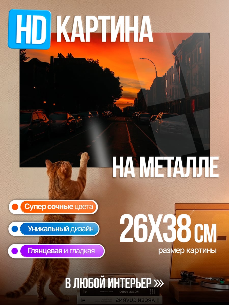 Картина на металле Закат над городом