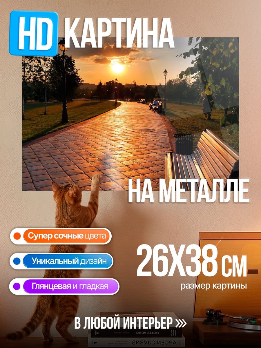 Картина на металле Закатный парк аллея