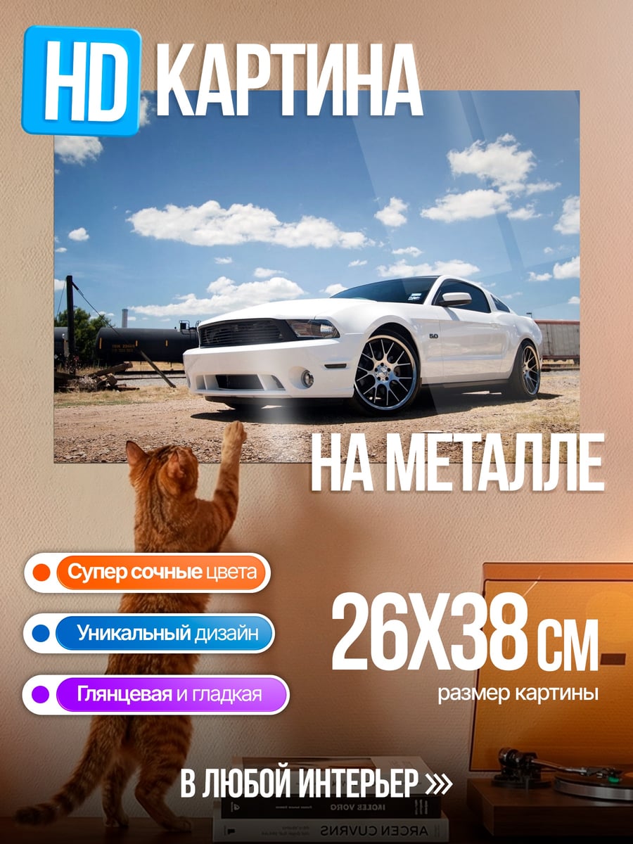 Картина на металле Белый Ford Mustang