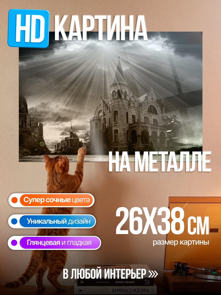 Картина на металле Замок в лучах света
