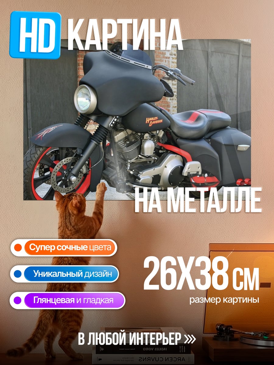 Картина на металле Черный мотоцикл