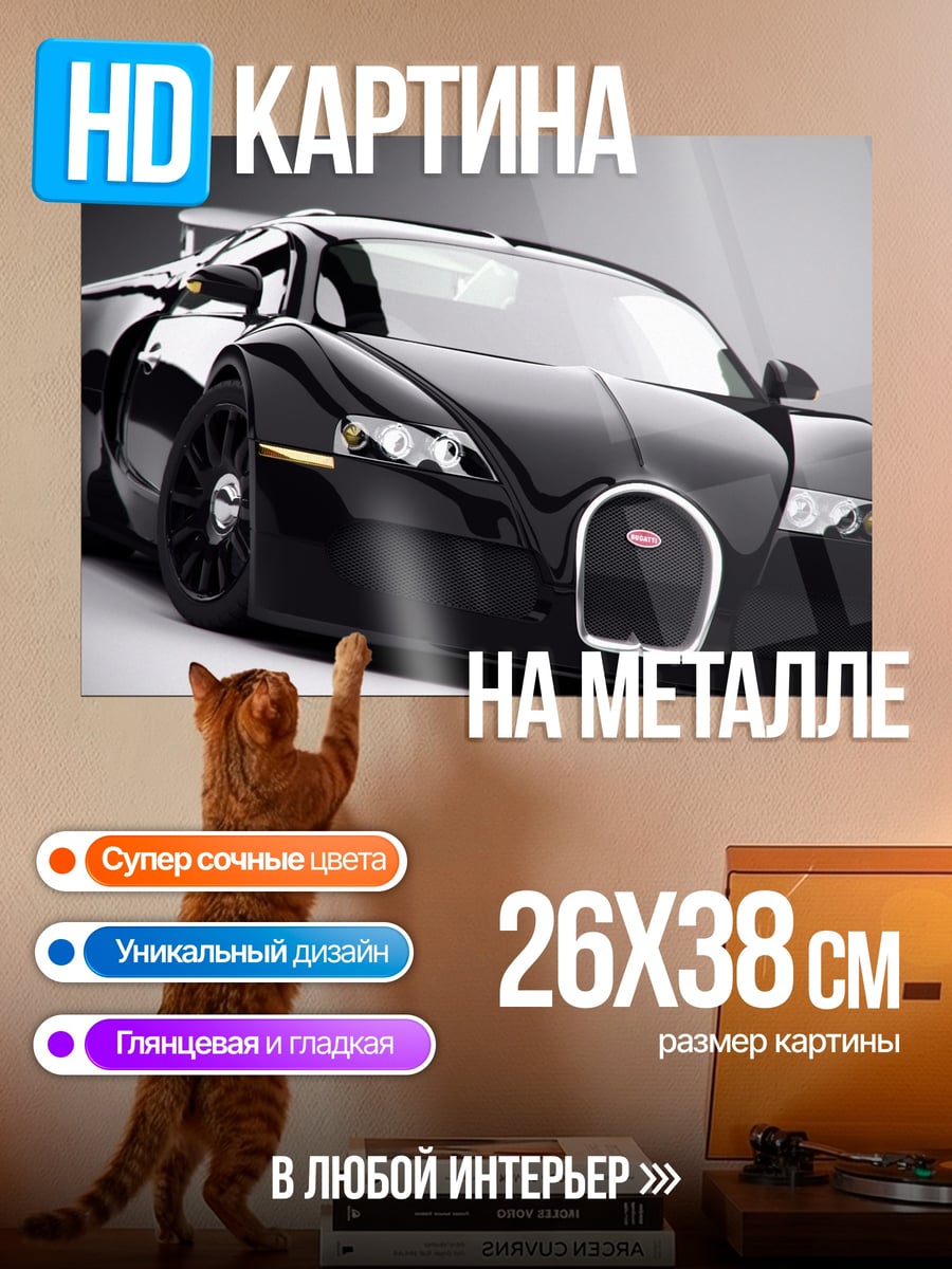 Картина на металле Черный спорткар