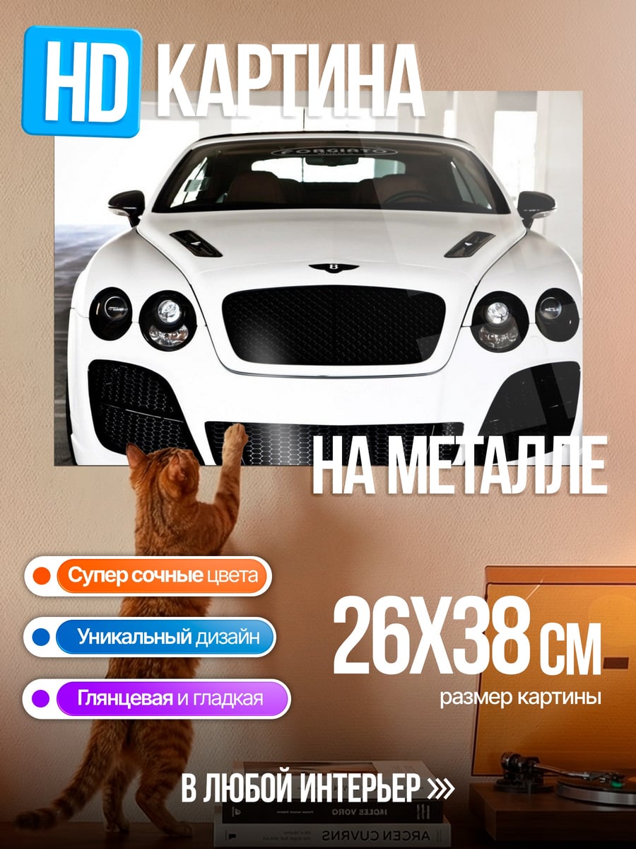 Картина на металле белый бентли