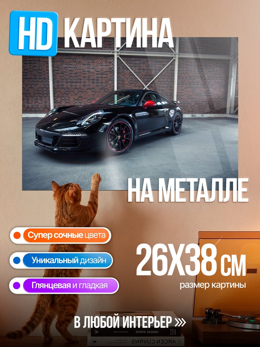 Картина на металле Черный спорткар