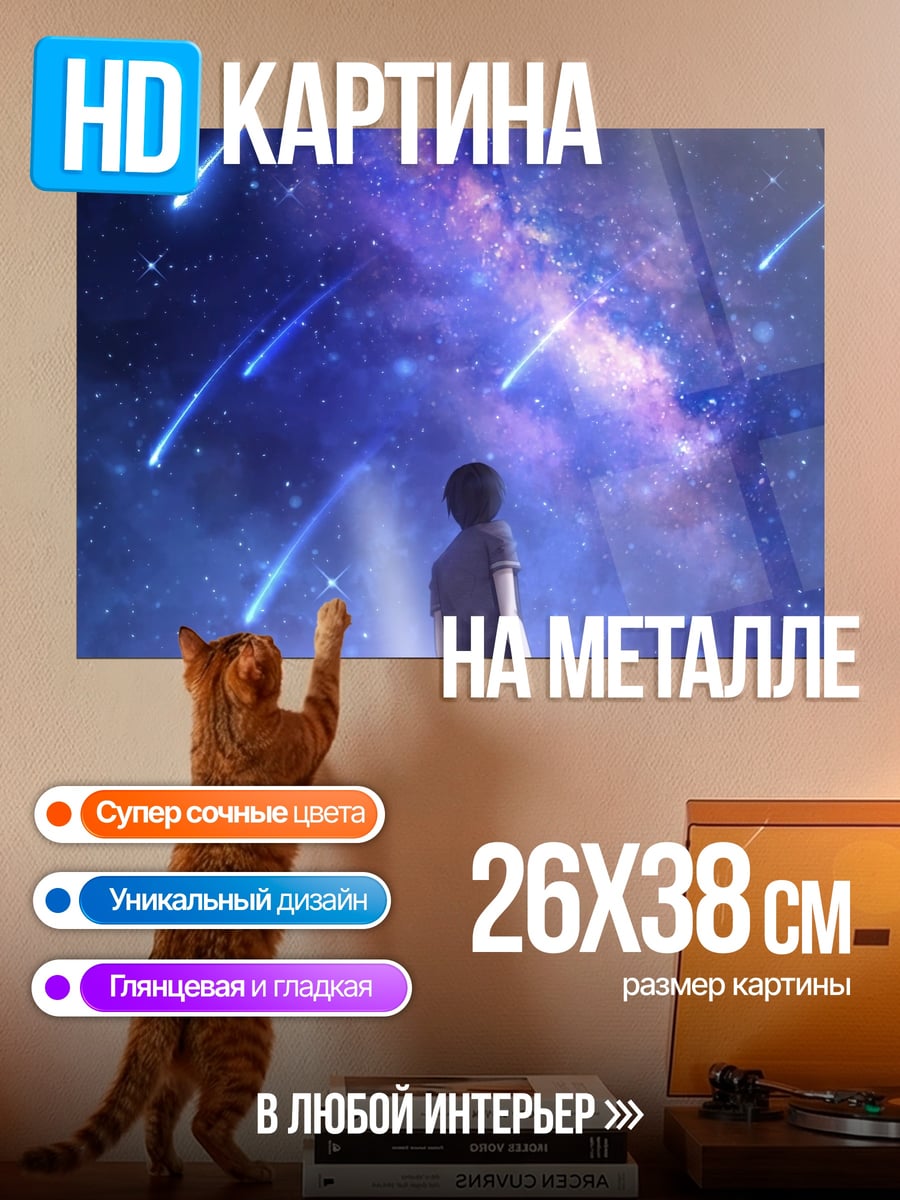 Картина на металле Мальчик смотрит на звезды