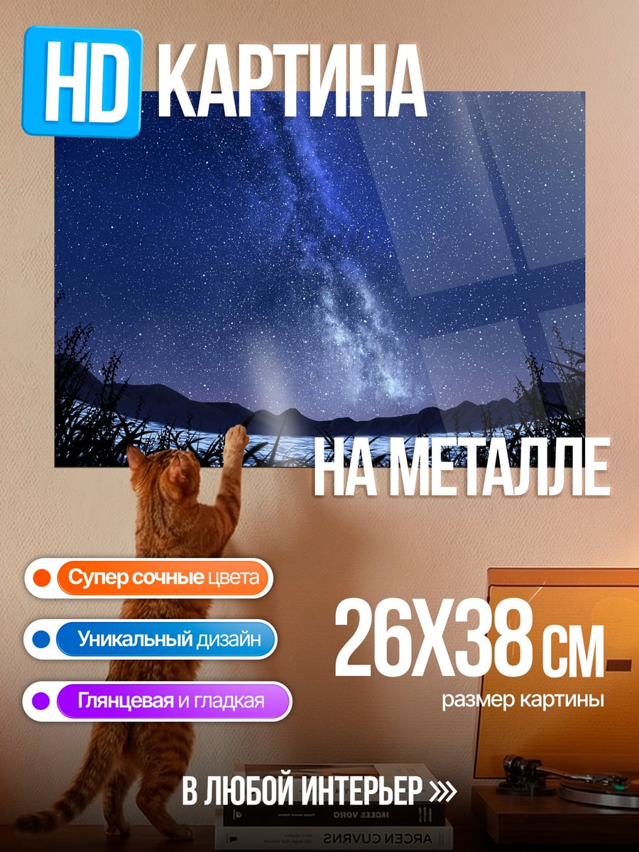 Картина на металле Млечный путь над озером