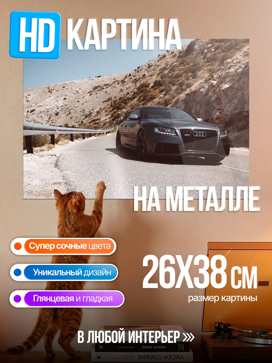 Картина на металле Черный Audi на дороге